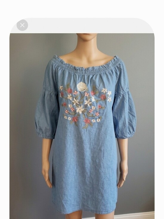 Dresses & Skirts - Blue Off-Shoulder Embroidered Dress Size XXL